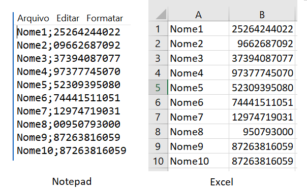 Lista de nomes com cpf em arquivo CSV