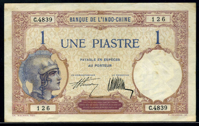 French Indochina Collectible Memorabilia $ Indochinese piastre - piastre de commerce - banknote