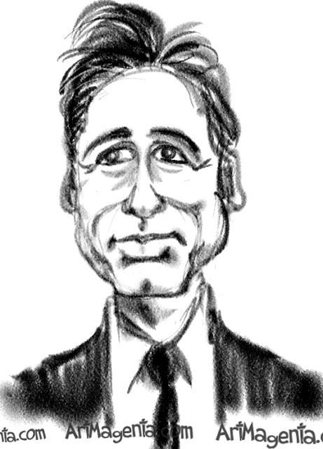 David Duchovny caricature cartoon. Portrait drawing by caricaturist Artmagenta.

