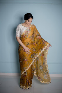 Actress Regina Cassandra Yellow Designer Saree Stills