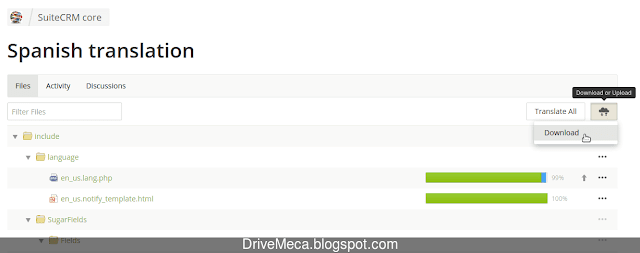 Descargamos el zip de traduccion de SuiteCRM