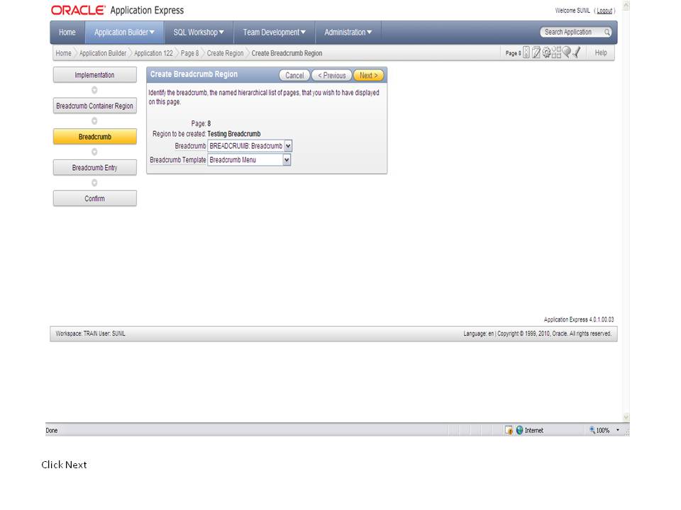 ORACLE APEX, SOA and JBOSS Adding Breadcrumb in Apex