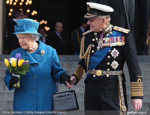 Prince Philip, Duke of Edinburgh and Queen Elizabeth II depart a Service of Commemoration for troops who were stationed in Afghanistan