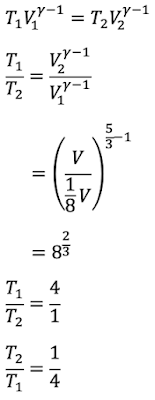 Suatu gas ideal (γ = 5/3) dimampatkan secara adiabatik dari volume V