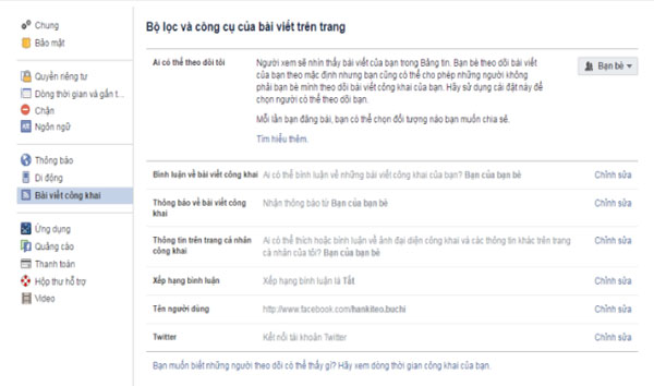 Chon ban be de tat chuc nang theo doi tren facebook