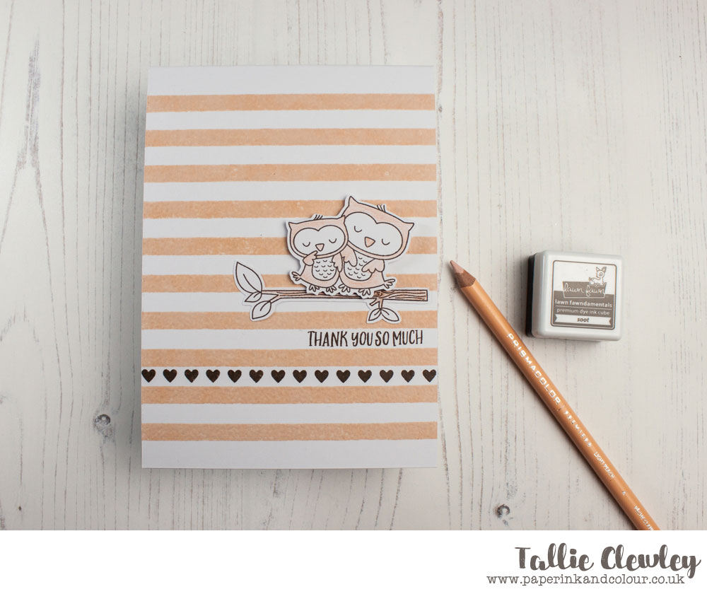 Seven Hills Crafts Blog Say Thank You With Owls And Stripes Stamping The Large Striped Background From Concord 9th Stripes Sayings Stamp Set I Used Several Diffe Colours Of Lawn Fawn Mini Ink Cubes