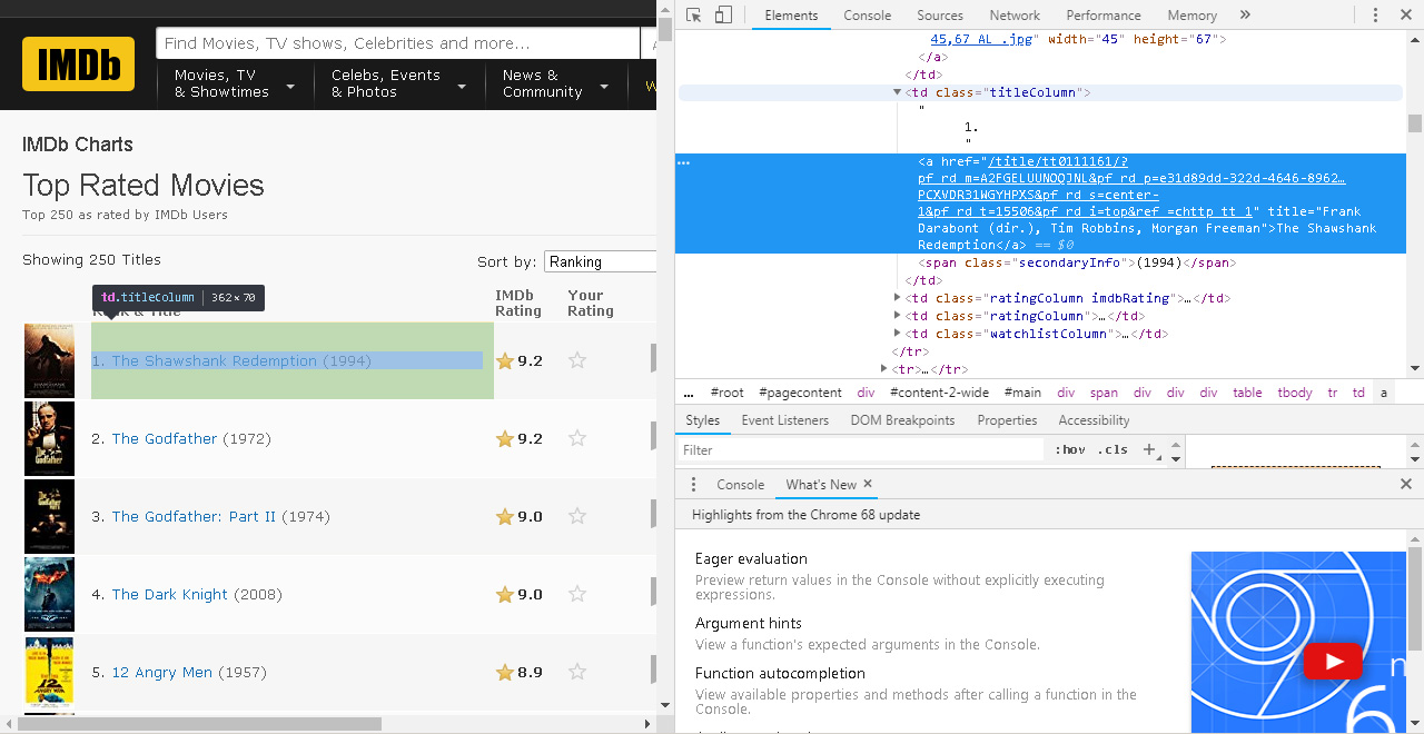 web scraping IMDB 250 Top Movies Element