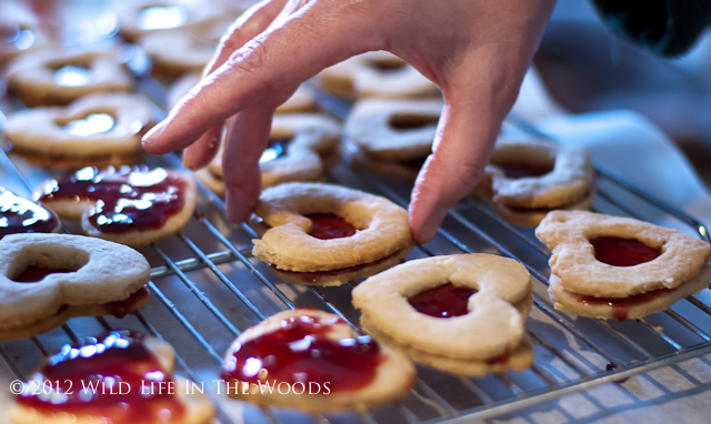 Assembling Linzer Heart Cookies.
