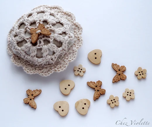 wood buttons pincushion pin cushion by Chez Violette