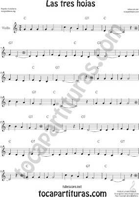  Violín Partitura de Las Tres Hojas Sheet Music for Violin Music Scores
