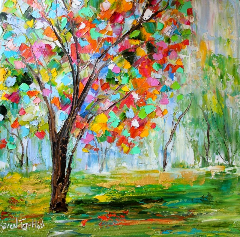 Karen Tarlton: Original oil painting Spring Tree and Bee palette knife ...