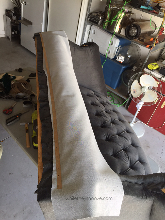 While They Snooze How to Reupholster a Tufted Couch