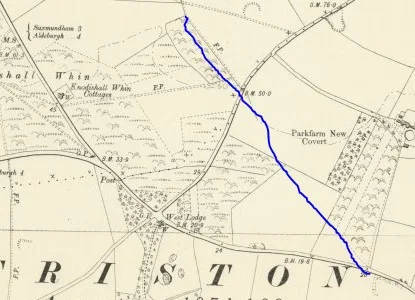 Coldfair Green where Fitches Lane and the track across Knodishall common would have formed a crossroads with the Snape Road