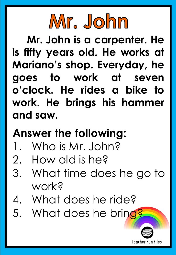Teacher Fun Files English Reading Passages With Comprehension Check Up 3