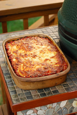 big green egg lasagna, grill dome lasagna, kamado joe lasagna