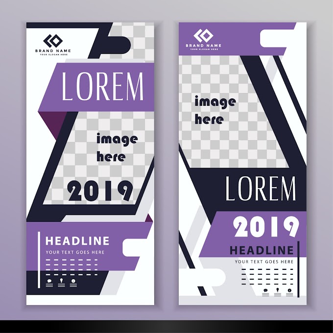 Poster template violet checkered decor modern vertical design Free vector