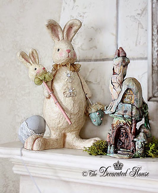 The Decorated House. Vintage style Bunny for Easter Mantel 2014