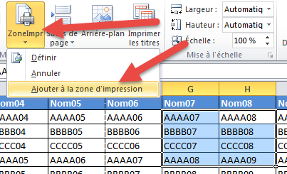 Ajouter à la zone d'impression