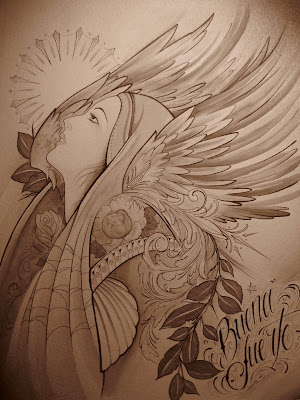 Indian Tattoo: Sepia Girl Watercolour Painting Tattoo