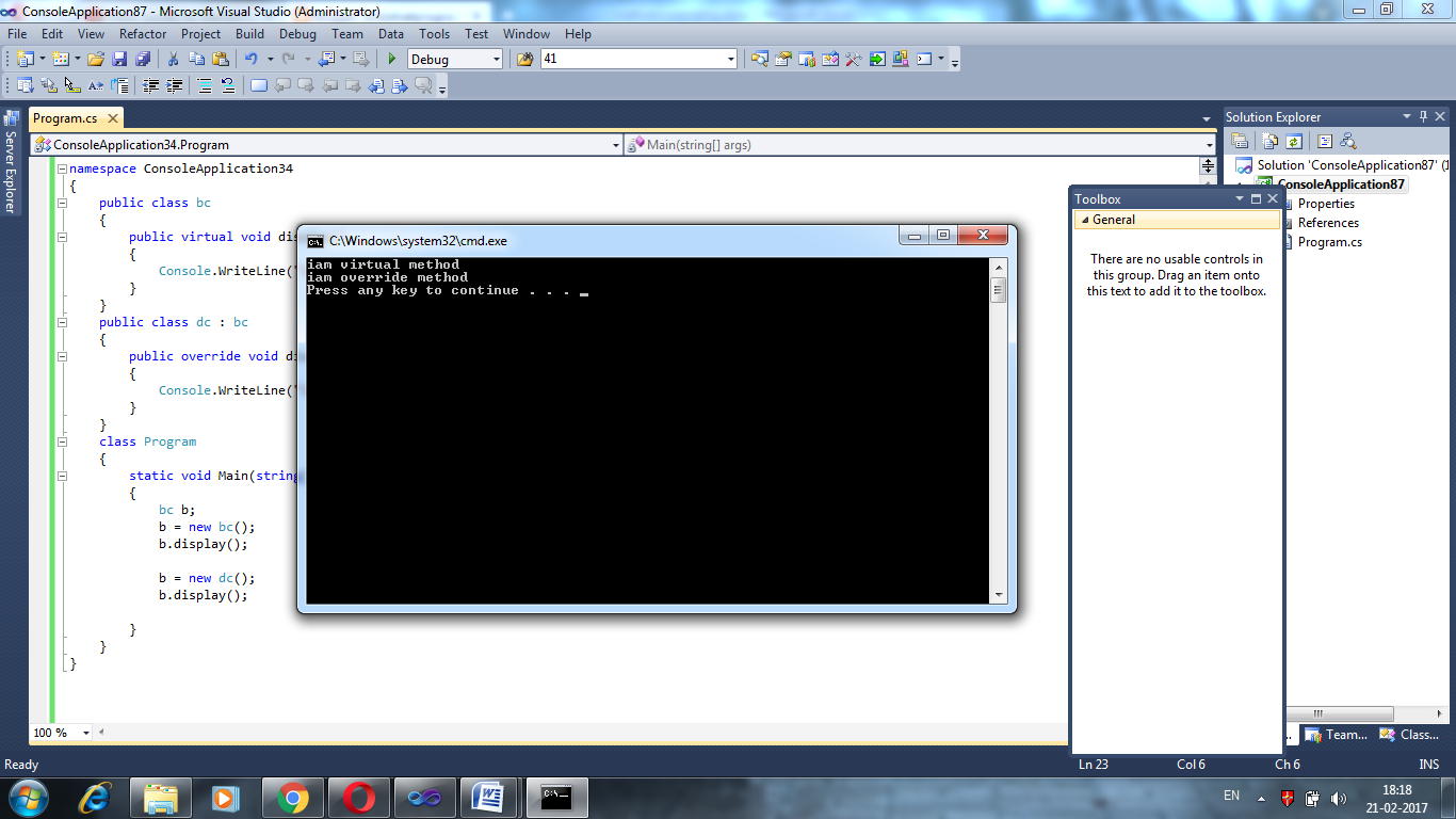 all programs method overriding example in c