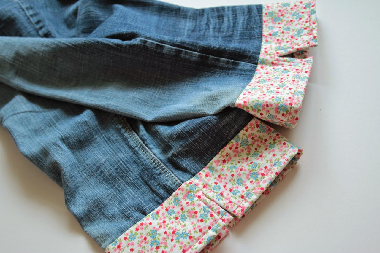 Pretty jean turn ups using floral fabric with a split in the side