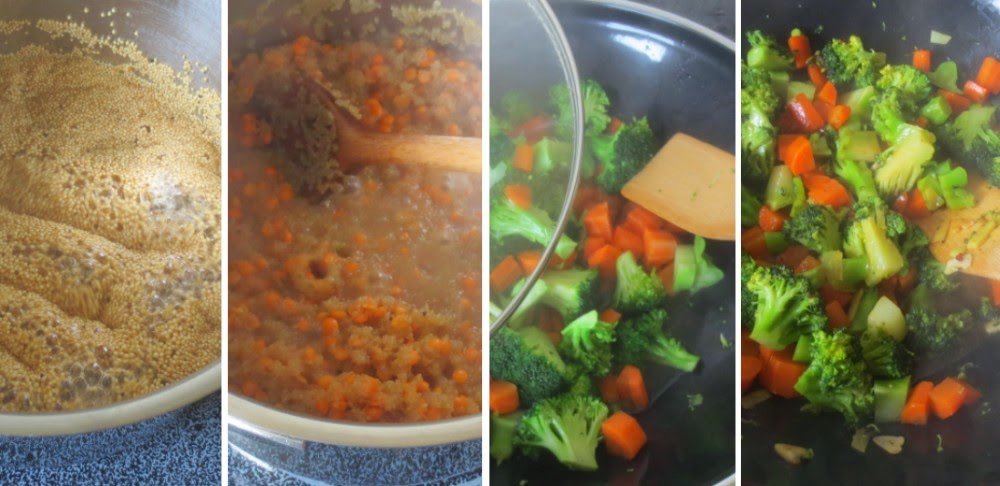 Amarant-Linsen und gewokte Broccoli-Karotten
