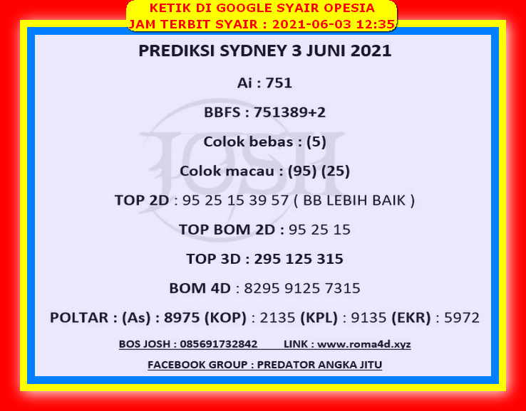 Syair Sdy Hari Ini Kamis 3 Juni 2021 Opesia Official