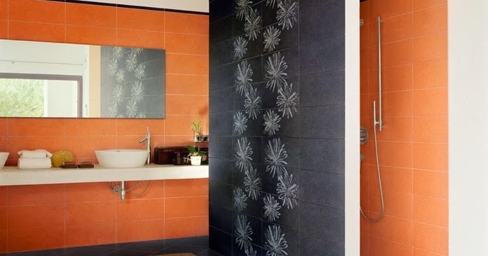 Baños en color naranja y gris - Colores en Casa