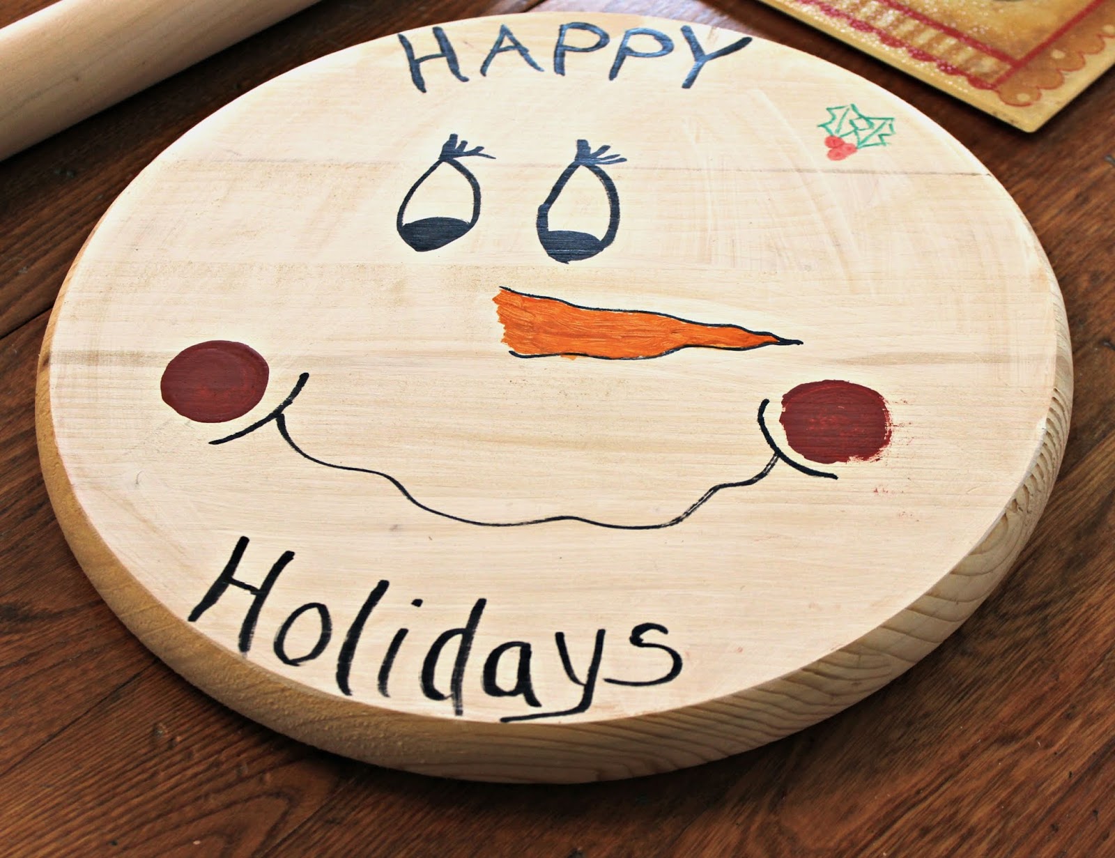 "Thrifted" Wood Round & Dollar Tree Rolling Pin To Stenciled Riser