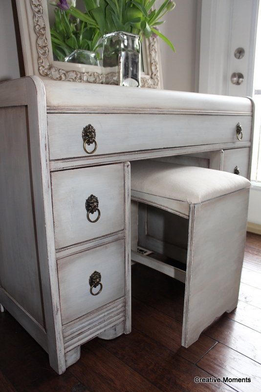 Old Fashioned milk paint vanity, mirror and stool
