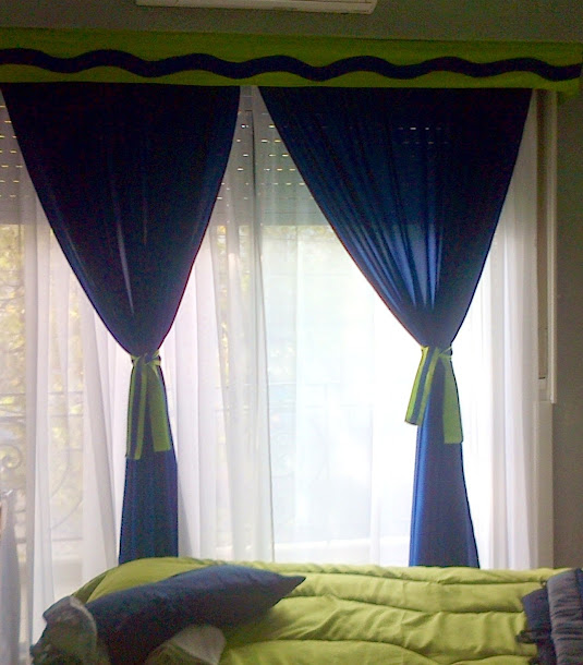 doble cortinado de tela tropical y tela voile