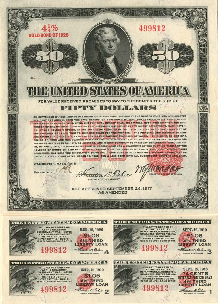 Collectible Old Stocks and Bonds Collectible, Rare 50 Third Liberty
