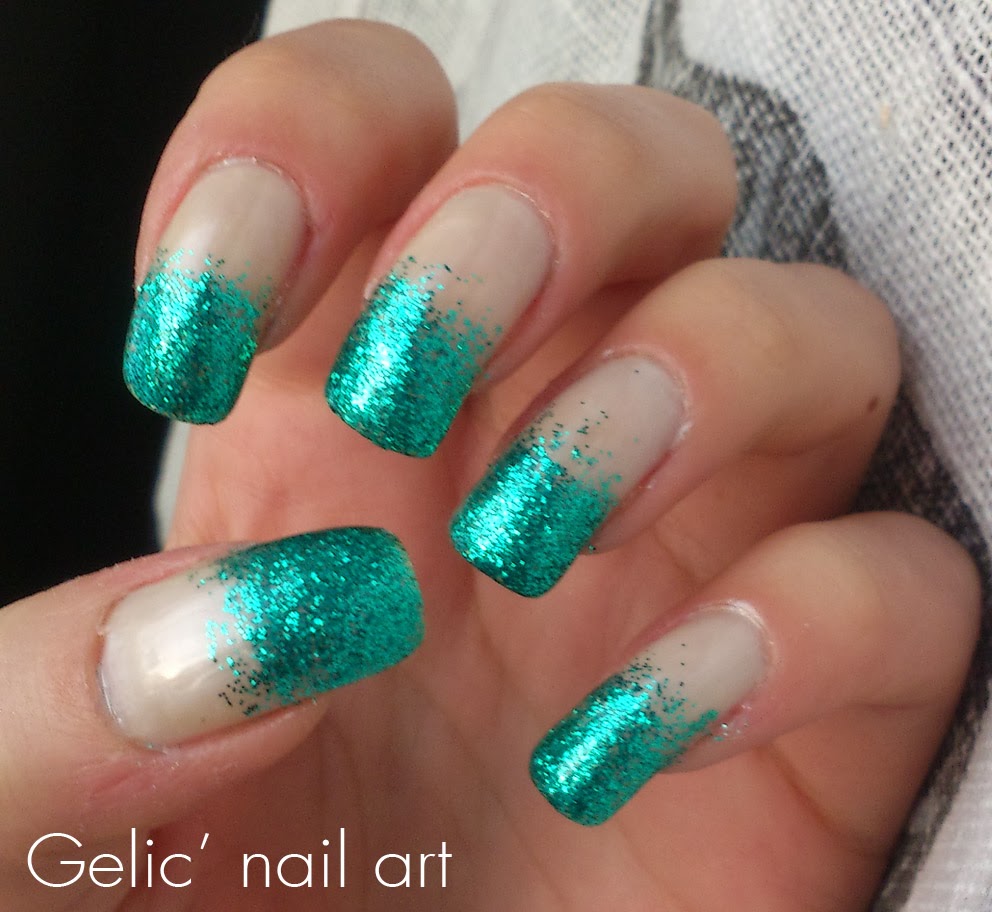 Gelic' nail art: W7 - Green dazzle, glitter gradient funky french