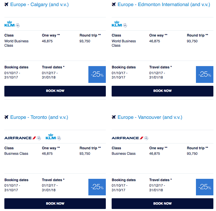 rewards canada air france klm flying blue promo awards save 25 klm frequent flyer advantage