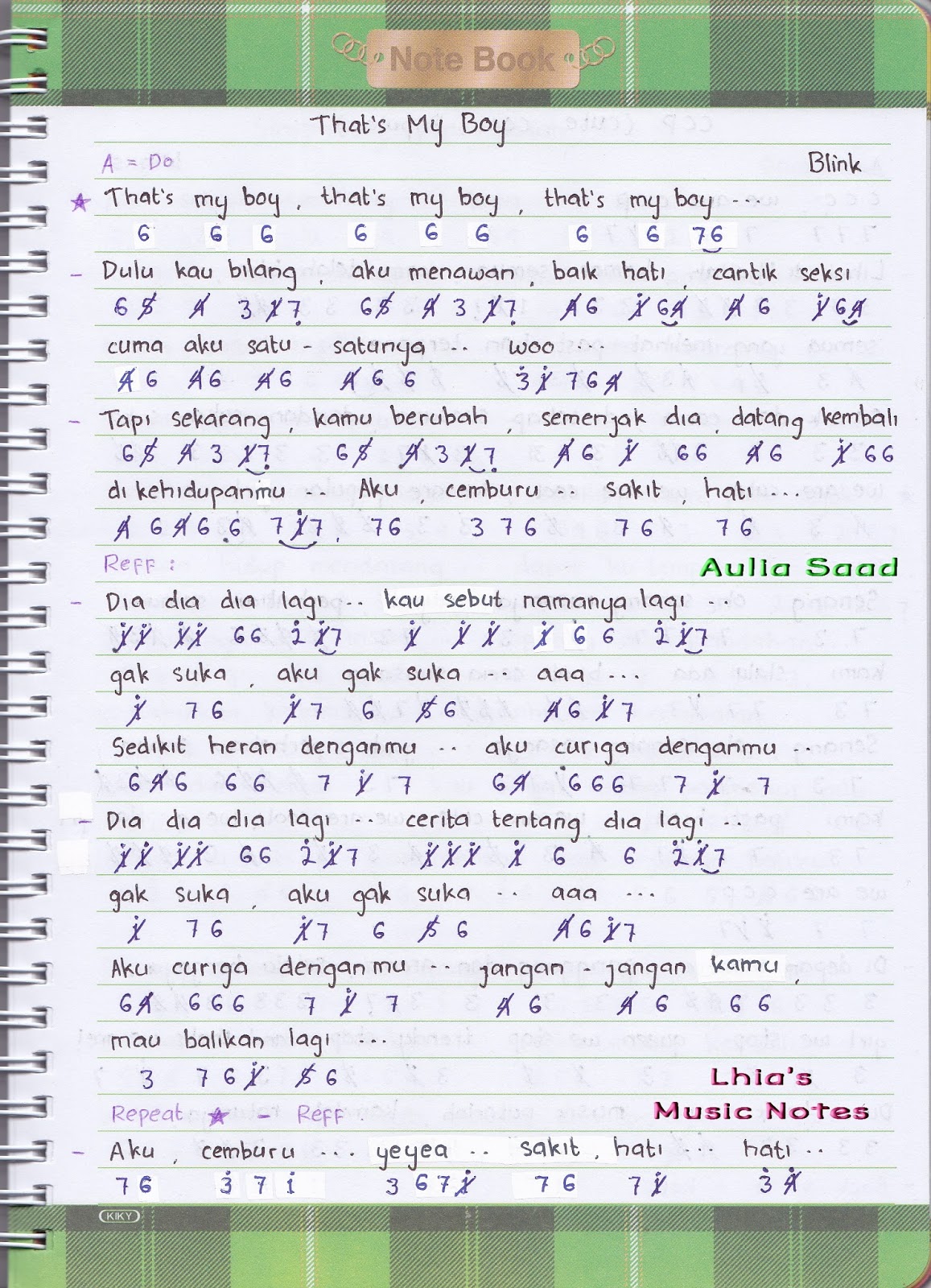 Not Angka Blink That�s My Boy not angka lagu terbaru