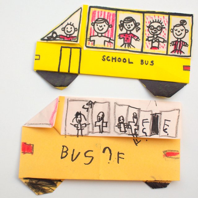 How to fold an Easy Origami School Bus (And a book list) Pink Stripey