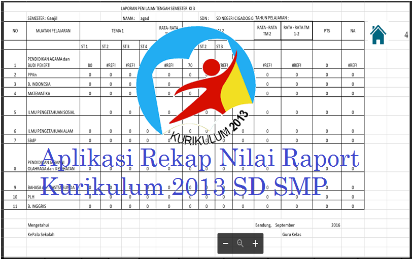 Aplikasi Rekap Nilai Raport Kurikulum 2013 SD SMP Clik