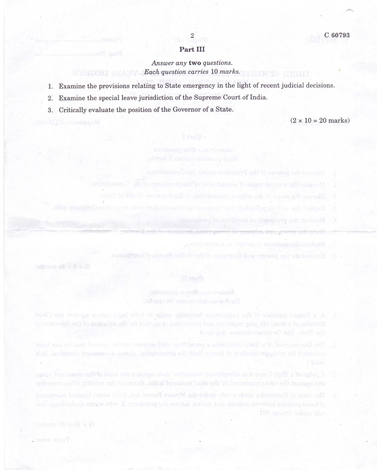 Law Student in Action SOME CONSTITUTIONAL LAW QUESTION PAPERS