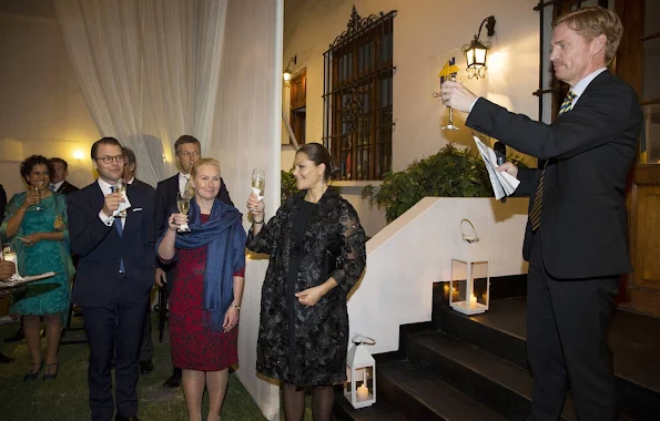 Crown Princess Victoria and Prince Daniel attends an reception at the Swedish Consulate General which ambassador Jakob Kiefer hosted in Lima.