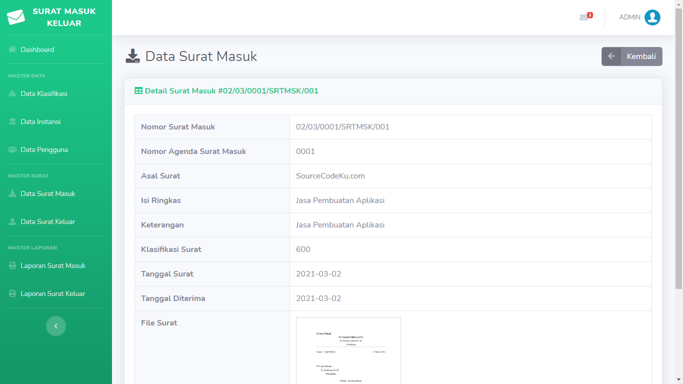 Aplikasi Manajemen Pengelolaan Arsip Surat Masuk Keluar - SourceCodeKu.com