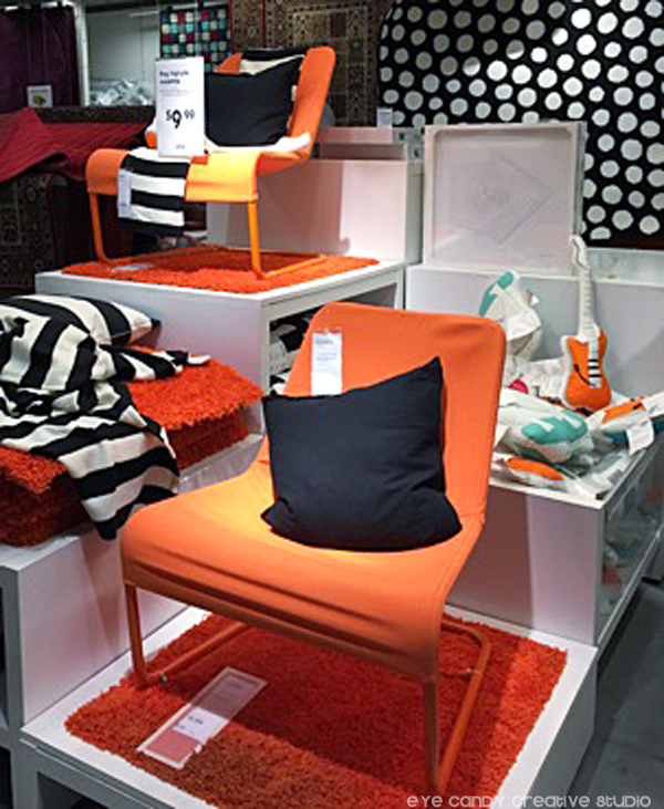 orange & black display at IKEA west chester, whodey, living area ideas