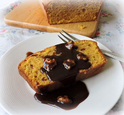 Pumpkin Pound Cake with a Caramel Walnut Sauce