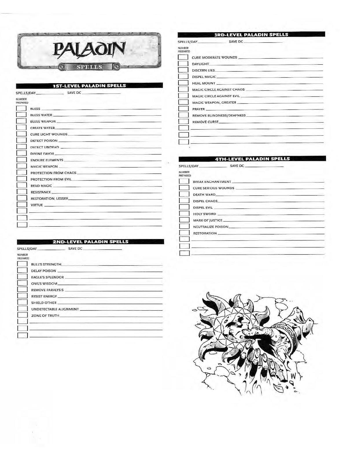 5e Printable Spell List