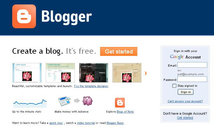 google blogger. Open logger site
