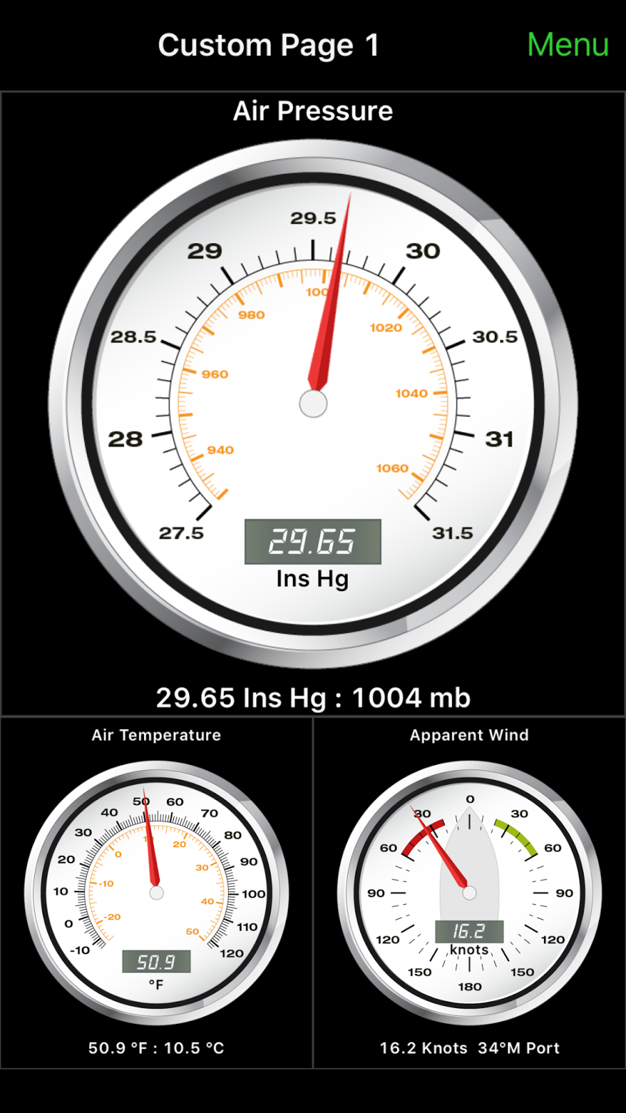 iMarine Apps Airmar OnSiteWX Weather and Instrument Display