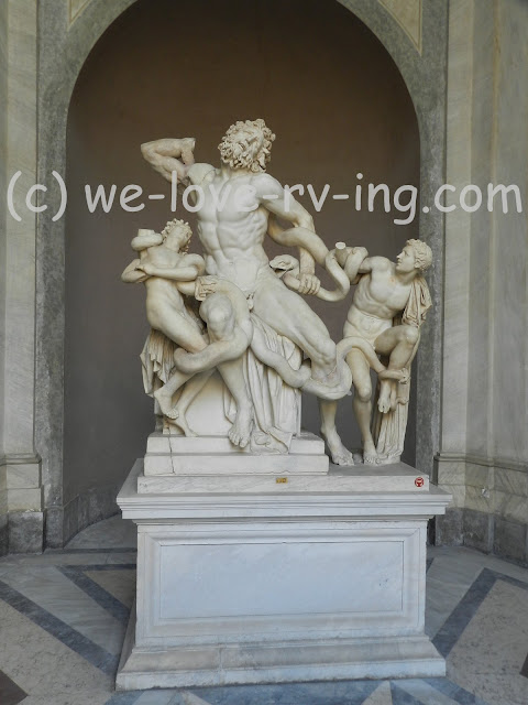 The scupture shows Laocoon and his two sons being strangled by serpents