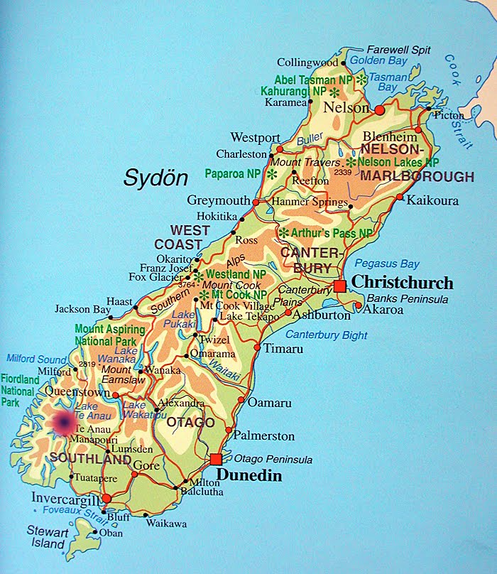 Nya Zeeland Karta : NYA ZEELAND - Christchurch, Dunedin, Queenstown