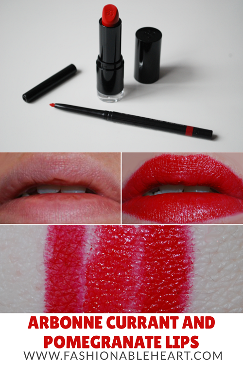 bbloggers, bbloggersca, canadian beauty bloggers, arbonne, arbonne canada, lip liner pomegranate, smoothed over lipstick, currant, red lips, cool tones, swatches, review