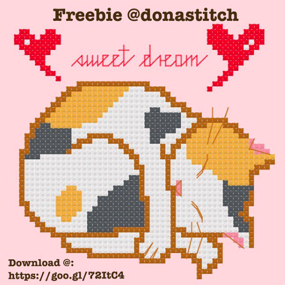 Sweet Dream Cat Free Cross Stitch Pattern Dona Stitch