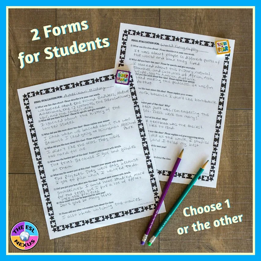 Let your students reflect on their learning at the end of the year with these final self-assessment forms #EndofYear #SummativeAssessment | The ESL Nexus